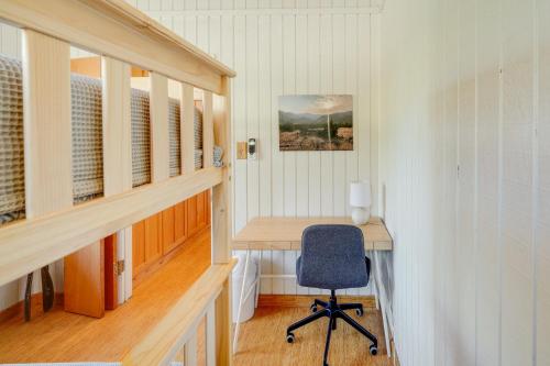 a home office with a desk and a chair at Scenic Kernville Getaway with Deck and Mountain Views! in Kernville