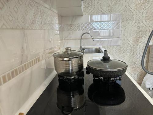 a kitchen with a pot and a sink at Lovely house in the city center in Bishkek