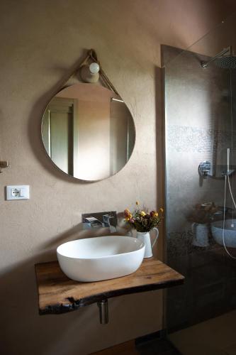 a bathroom with a white sink and a mirror at Agriturismo Borgo Malva' in San Venanzo