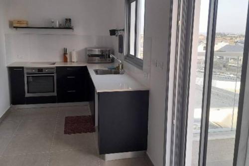 una pequeña cocina con fregadero y ventana en emily apartment 