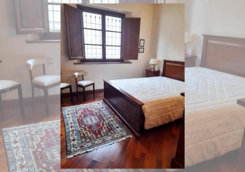 two pictures of a bedroom with a bed and a window at Condominio Pisella in Pieve di Panzano