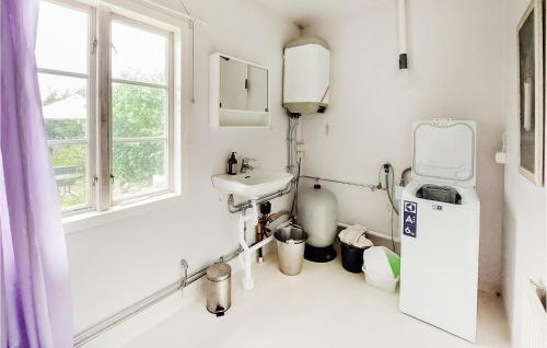 een witte badkamer met een wastafel en een toilet bij Stunning Home In Vinslv With Kitchen in Vinslöv