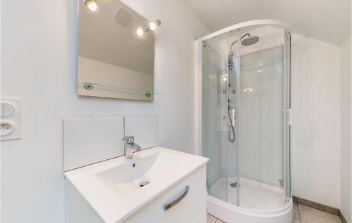 a white bathroom with a sink and a shower at Gorgeous Apartment In Neuilly Le Vendin With Wifi in Neuilly-le-Vendin