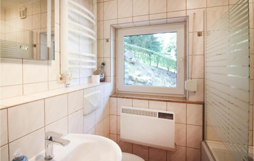 a bathroom with a sink and a window at Stunning Home In Nahetal-waldau With Sauna in Hinternah