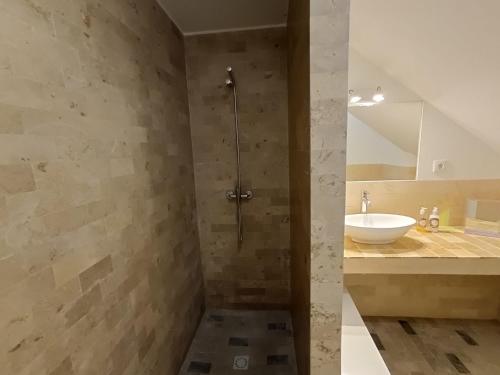 a bathroom with a shower and a sink at Tomarhousing - 37 Old Town in Tomar