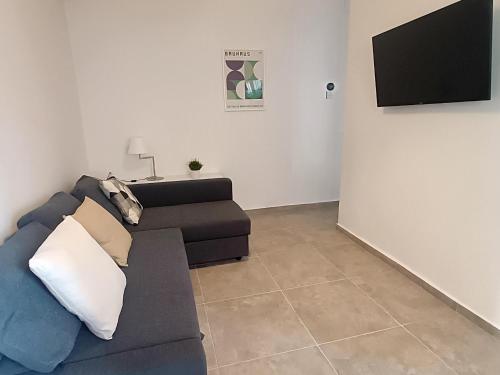 sala de estar con sofá y TV de pantalla plana en Apartamentos Rincón de Vinatea, en Castellón de la Plana