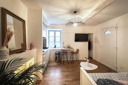 a small apartment with a kitchen and a living room at Le petit Arth&M Clermont Ferrand in Clermont-Ferrand