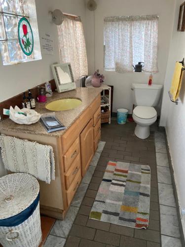 a bathroom with a sink and a toilet at 1 Belvedere Ave in Stinson Beach