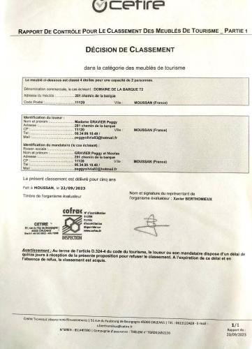 Ein Zertifikat, Auszeichnung, Logo oder anderes Dokument, das in der Unterkunft Gite de charme à 10 min de Narbonne ausgestellt ist