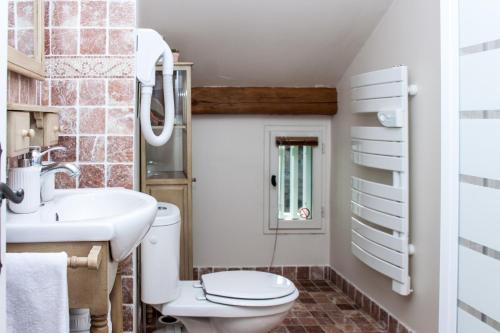 La salle de bains est pourvue de toilettes et d'un lavabo. dans l'établissement Gîtes Isatis, à Arbonne