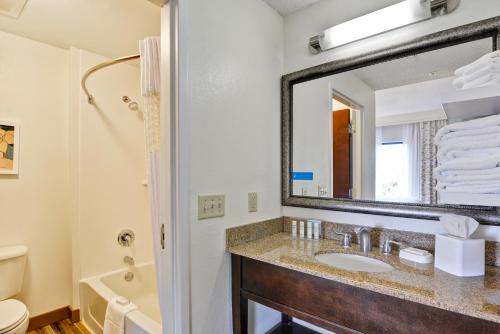 a bathroom with a sink and a mirror at Hampton Inn & Suites Boynton Beach in Boynton Beach