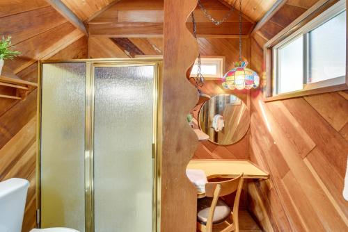 a tiny house with a mirror and a table at 10 Mi to Lake Tahoe Beaches Home with Pool Table in South Lake Tahoe