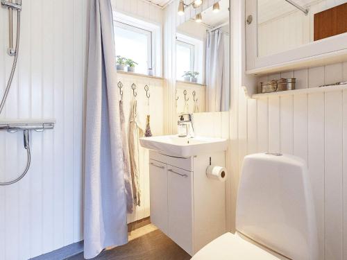 e bagno con lavandino, servizi igienici e doccia. di Holiday home Karrebæksminde IX a Karrebæksminde