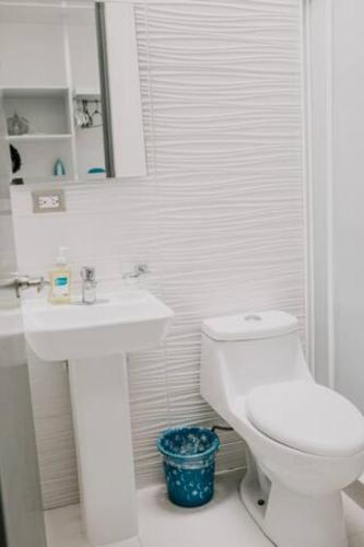a white bathroom with a toilet and a sink at Amplia Casa Moderna c/ Piscina y Lindos Jardines in Trojes de Alonso