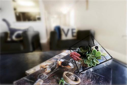 a table with a vase with a plant on it at Global Cup Dallas Urban Comfort and Arboretum Tickets in Dallas