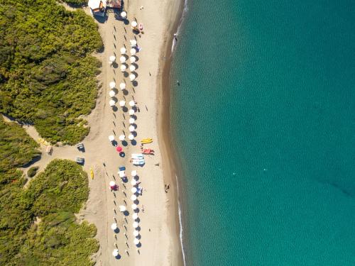una vista aérea de una playa con un grupo de barcos en Gitavillage Club degli Amici, en Pescia Romana