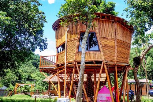 a tree house in the middle of a forest at Little Bee in Luong Son