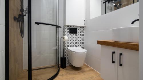 a bathroom with a toilet and a sink at Apartamenty Sun & Snow Nad Wisłą in Ustroń