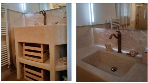 dwa zdjęcia łazienki z umywalką w obiekcie VECCHIO CASALE QUERCETINO - ANDRONE w mieście Montenero