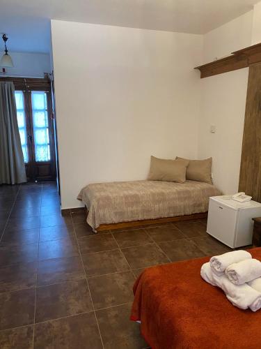 a bedroom with two beds in a room at Pliades Traditional Guesthouse in Palaios Panteleimon