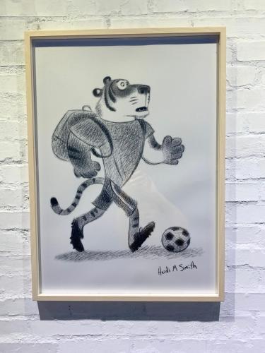 a drawing of a monkey kicking a soccer ball at Backpackers' Hostel Taoyuan Airport in Dayuan