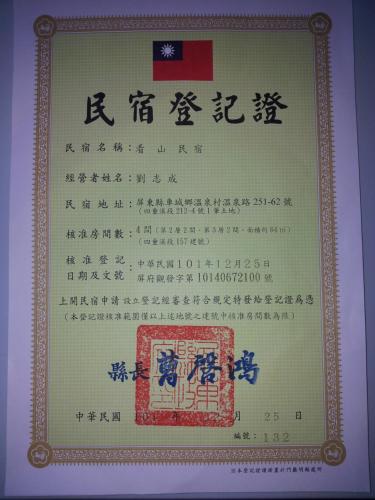 a sign in a frame with chinese writing on it at View Mountain B&B in Checheng