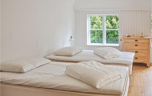 1 dormitorio con 2 camas, vestidor y ventana en Beautiful Home In Sydals With Kitchen en Høruphav
