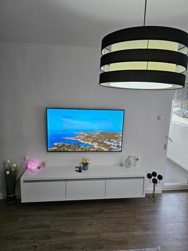 TV a/nebo společenská místnost v ubytování Apartman Aleksandra u strogom centru grada