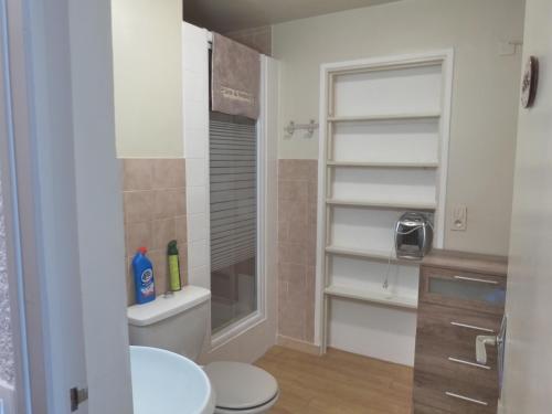 une salle de bains avec toilettes et lavabo dans l'établissement Clos du loup, à Uvernet