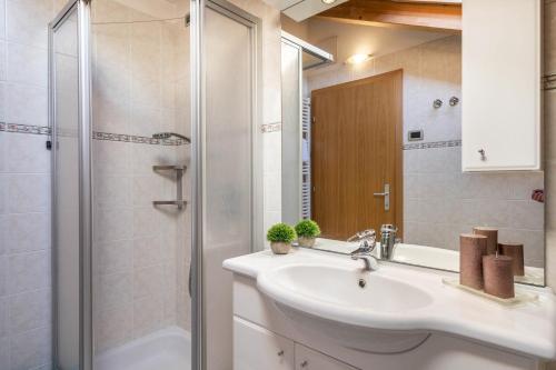 a bathroom with a sink and a shower at Villa Lory 6 in Canazei