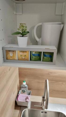 La cuisine est équipée d'un évier et d'un comptoir avec évier. dans l'établissement Jolie studio cosy à 2 pas du centre-ville, à Montpellier