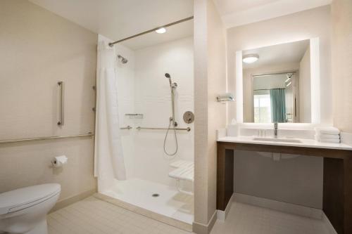 a bathroom with a shower and a toilet and a sink at Residence Inn by Marriott Phoenix Chandler/South in Chandler