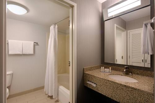 a bathroom with a sink and a toilet and a shower at Courtyard Grand Rapids Airport in Grand Rapids