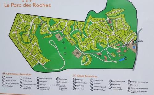 a map of a park uses roads at location mobil-home le parc des roches in Saint-Chéron