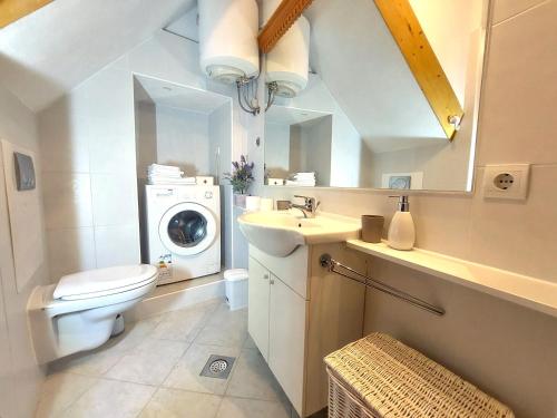 a bathroom with a toilet sink and a washing machine at Apartment Korcula Town in Korčula