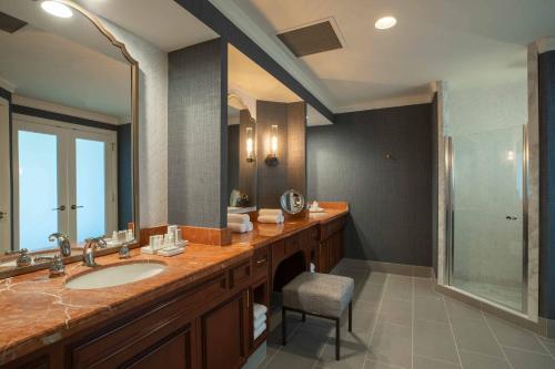 a bathroom with a sink and a large mirror at Renaissance Concourse Atlanta Airport Hotel in Atlanta