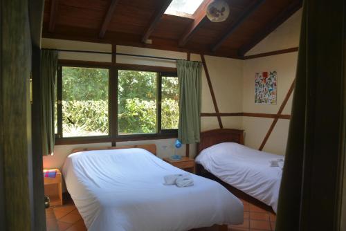 a room with two beds and a window at Tambo Quinde in Tandayapa