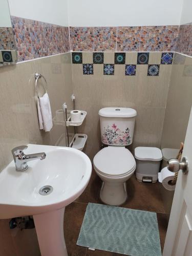 a small bathroom with a toilet and a sink at Cabañas ali in Puerto Aisén