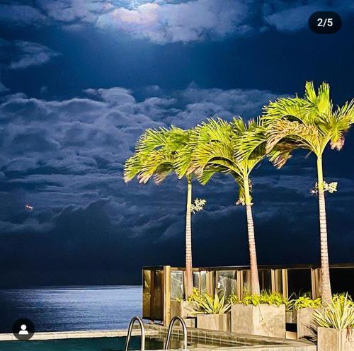 a group of palm trees in front of the water at Arpoar Suítes 330 in João Pessoa