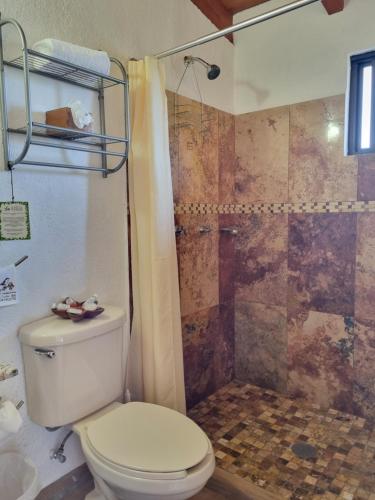 y baño con aseo y ducha. en Posada El Canto del Cenzontle, en Tepoztlán