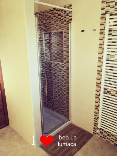 a shower with a glass door in a bathroom at B&b La lumaca in Torchiarolo