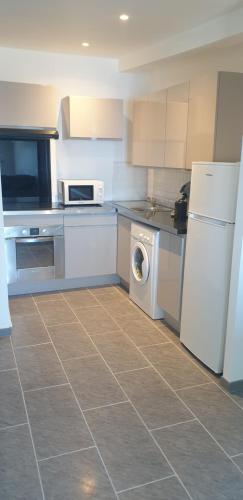 a kitchen with a white refrigerator and a dishwasher at AU PANORAMA 1 chambre in La Possession