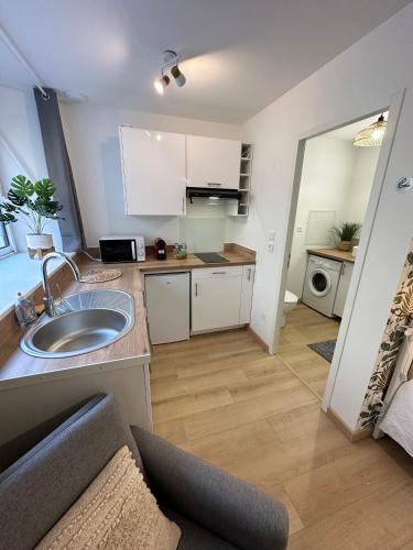 a kitchen with a sink and a counter top at LE VEGETAL / Nay centre in Nay