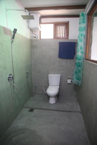 a small bathroom with a toilet and a shower at Green Cloud Villa in Ella