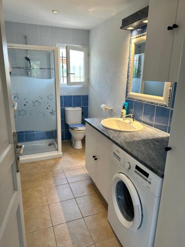 une salle de bain avec un lavabo et une machine à laver dans l'établissement Villa les Pensées La Londe, à La Londe-les-Maures