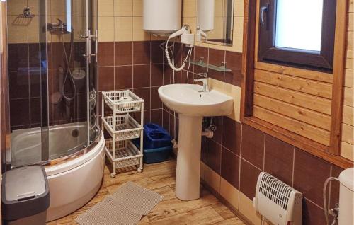 y baño con lavabo y ducha. en Cozy Home In Ruciane - Nida With Kitchen, en Ruciane-Nida