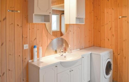 a bathroom with a sink and a washing machine at Cozy Home In Vinderup With Kitchen in Vinderup
