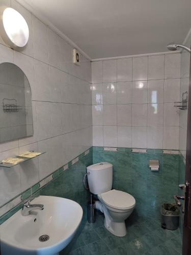 a bathroom with a toilet and a sink at Къща за гости M-Stone in Bansko