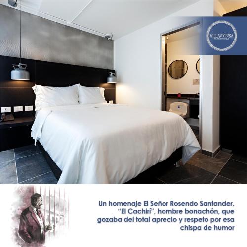 a poster of a hotel room with a bed at Villaviciosa Hotel Boutique in Pasto