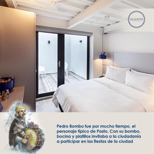 a poster of a hotel room with a bed at Villaviciosa Hotel Boutique in Pasto